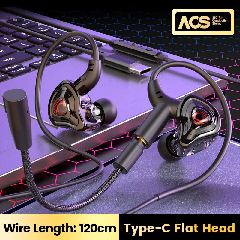 G59 Game Wired Headphones HIFI Bass In-Ear Headphones Wire Controlled with Microphone Noise Reduction Headphones