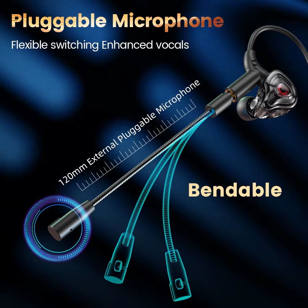 G59 Game Wired Headphones HIFI Bass In-Ear Headphones Wire Controlled with Microphone Noise Reduction Headphones