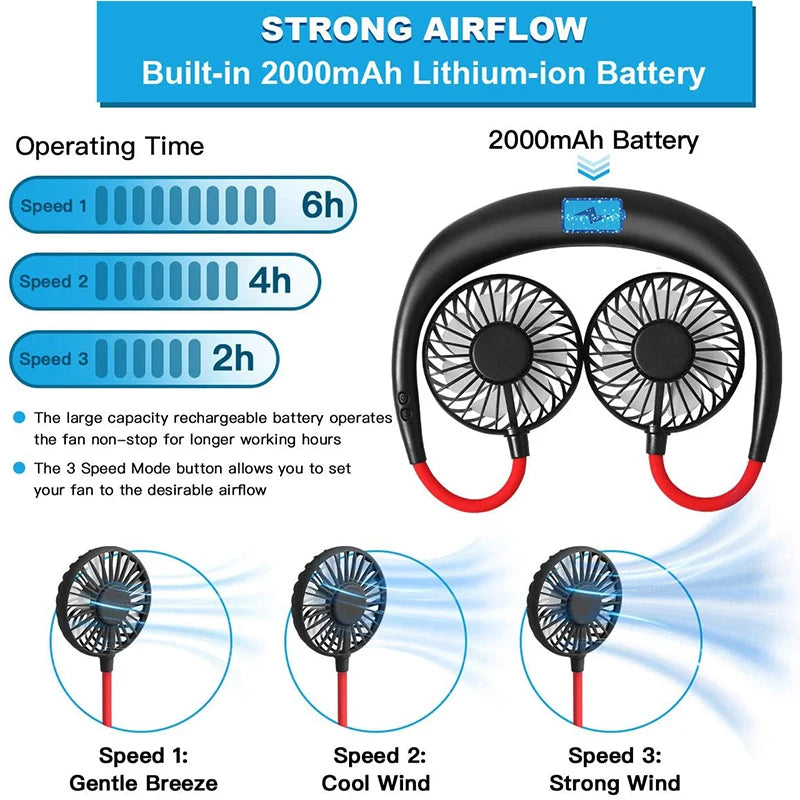 Summer Fan Hanging Neck Fan Charging Usb Hanging Neck Fan Mini Portable Electric Fan Outdoor Sports Cooling Fan