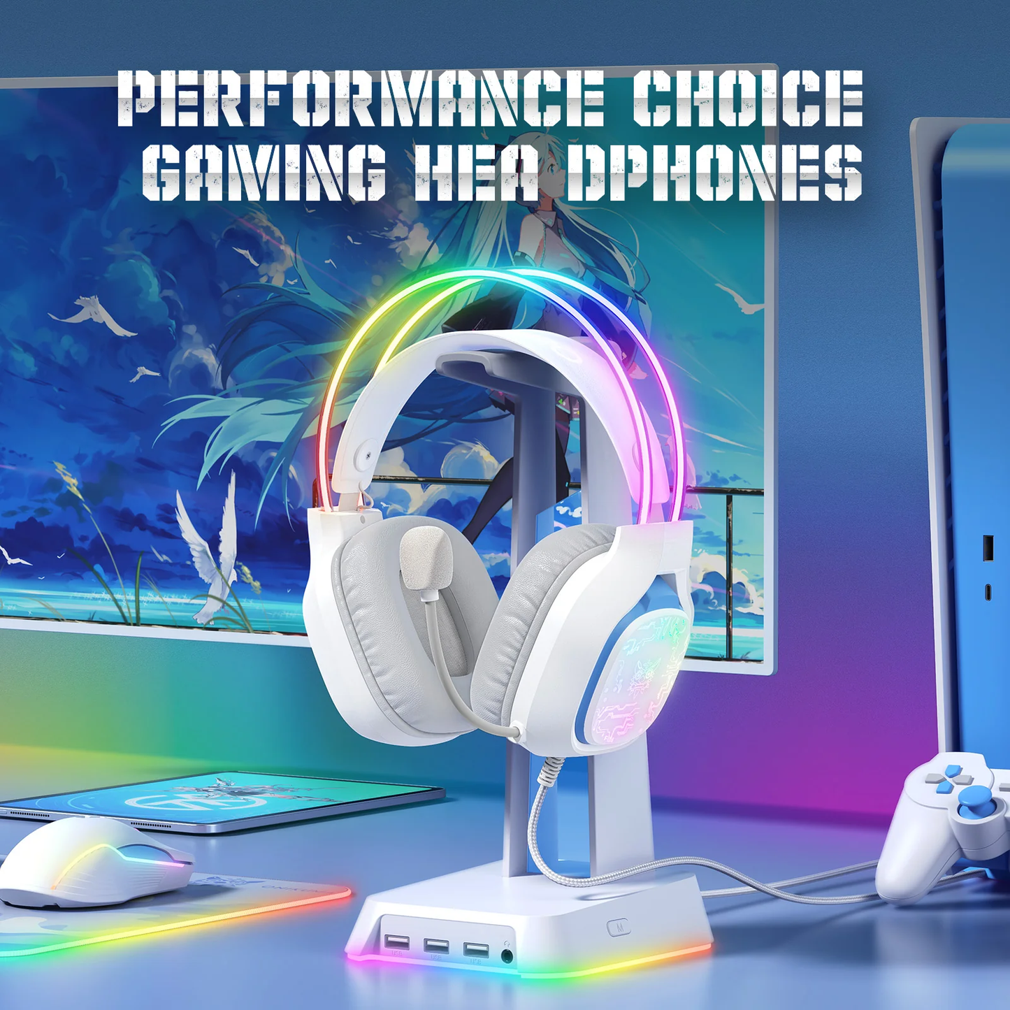 ONIKUMA X22 Breathing Lights Over-Ear Wired Gaming Headphones (White)