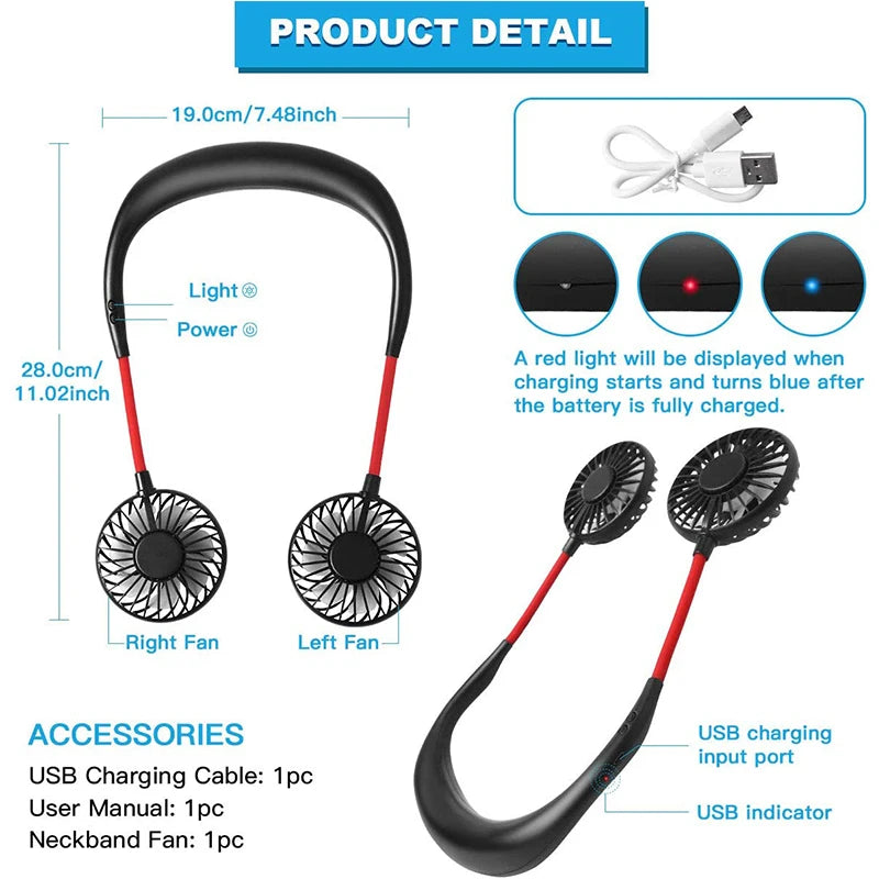 Summer Fan Hanging Neck Fan Charging Usb Hanging Neck Fan Mini Portable Electric Fan Outdoor Sports Cooling Fan