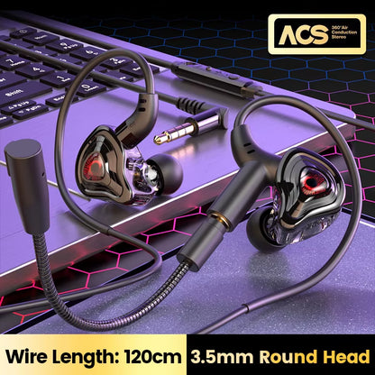 G59 Game Wired Headphones HIFI Bass In-Ear Headphones Wire Controlled with Microphone Noise Reduction Headphones