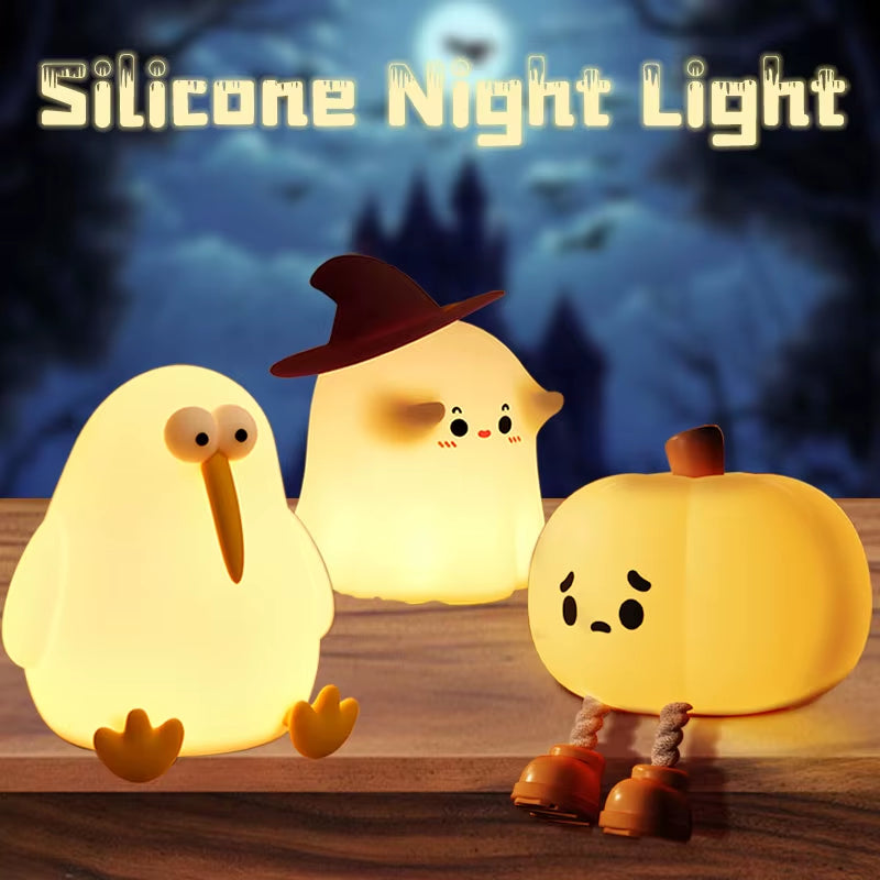 Rechargeable LED Night Light Cute Silicone Night Light with Timer Dimming Touch Lamp Bedside Decoration Lighting Children Gift